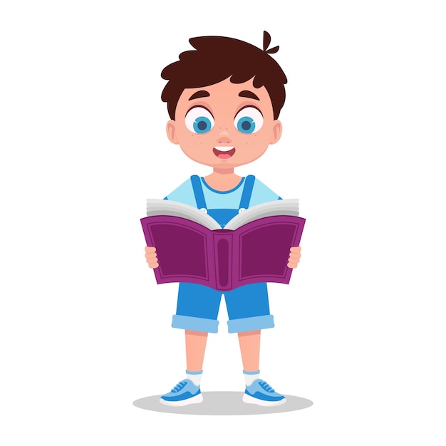 Cute child reading a book vector illustration