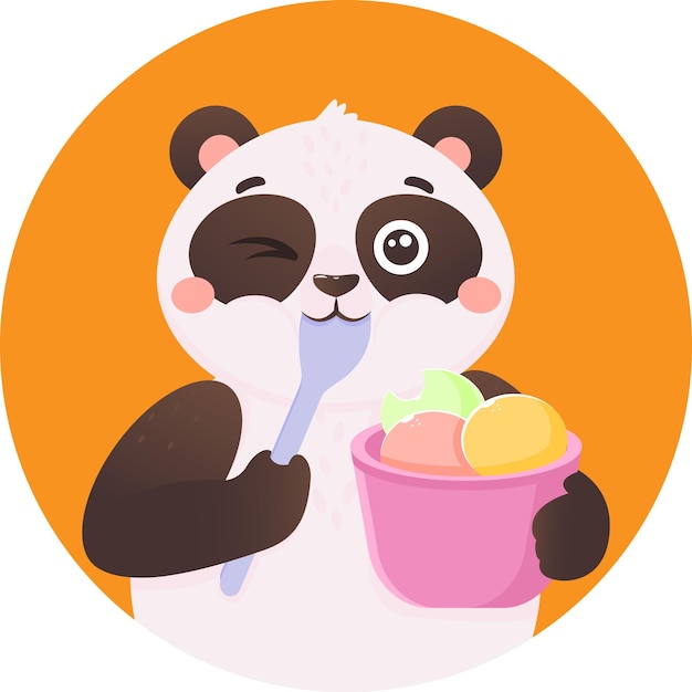 Vettore graziosa illustrazione infantile di un panda che mangia il gelato.