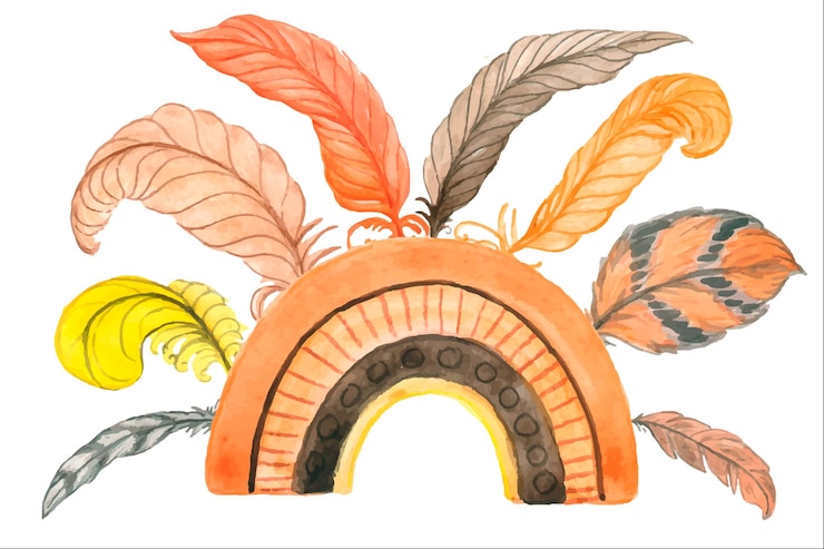Vector cute childish illustrations of beasts in indian costume.feathers on the head.brave ethnic india.