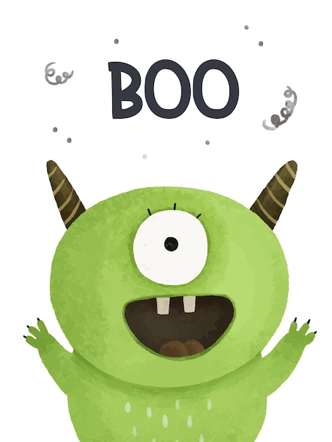 cute childish monster card, baby shower, poster with monster, alien. Watercolor illustration