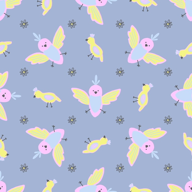 cute childish seamless background with birds. bright color chicks spring pattern