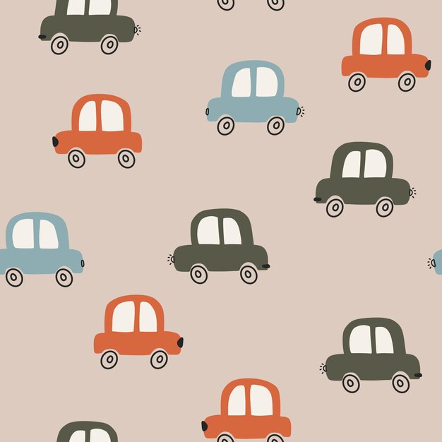 Cute childish seamless repeating children simple pattern with cars Children's pattern with transport