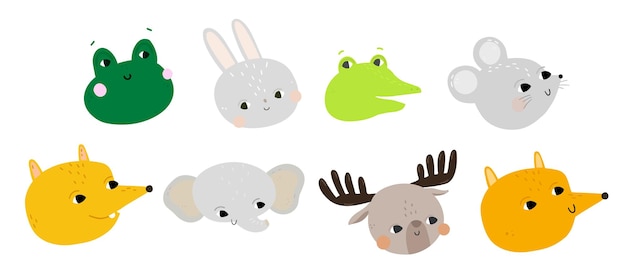 Cute childish vector illustration with animal heads baby design and print