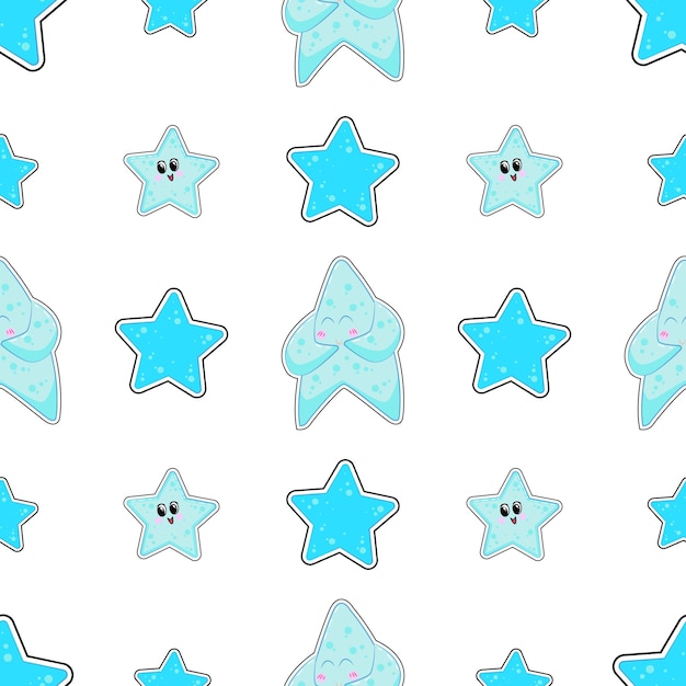 Cute childish vector pattern with laughing blue stars
