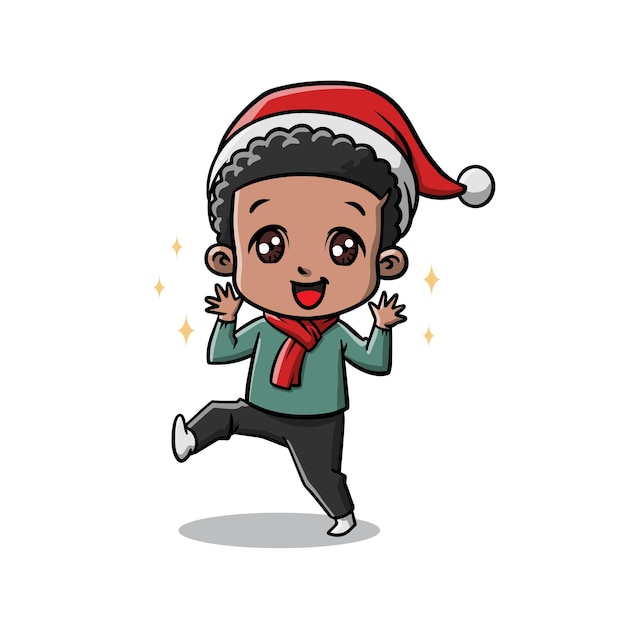 かわいい子供たちの男の子はクリスマスの漫画を祝う