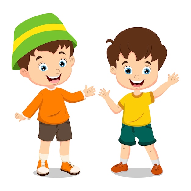 Vector cute children cartoon waving hand