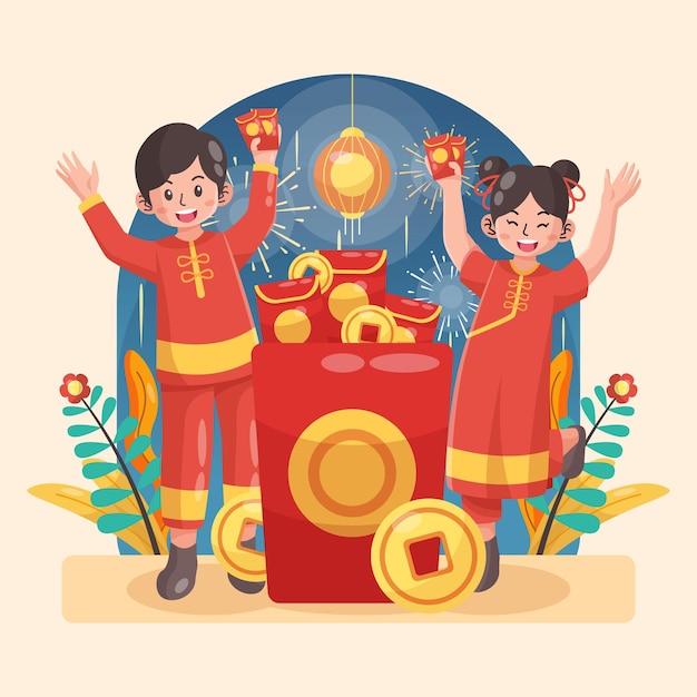 Cute children celebrate chinese new year activity