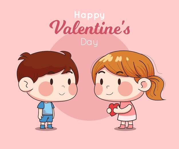 Cute children character couple in valentine's day