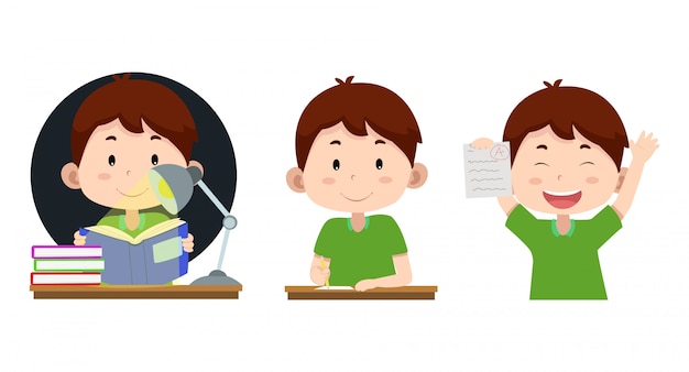 Vector cute children characters study process