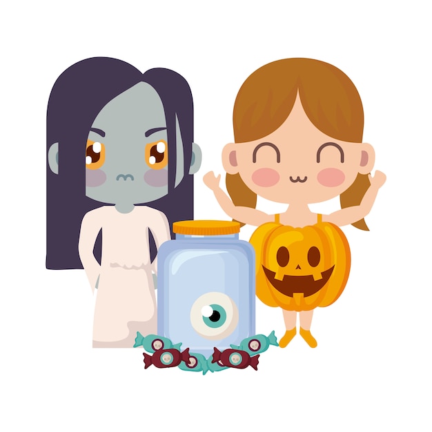 ハロウィーンに変装したかわいい子供たち