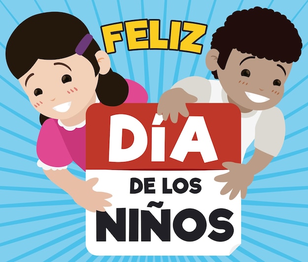 Cute children holding a calendar for Spanish Children's Day