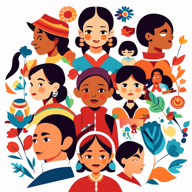 Vector cute children representing different world cultures collection