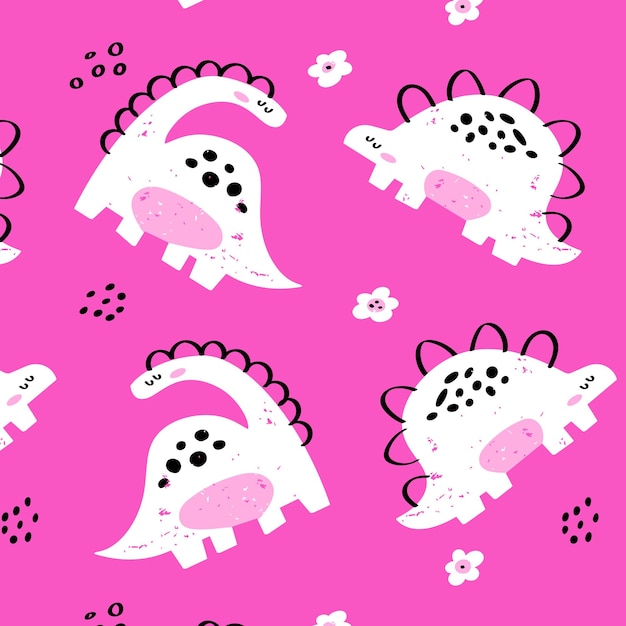 Vector cute children's vector seamless pattern with dinosaurs for nursery clothes fabric