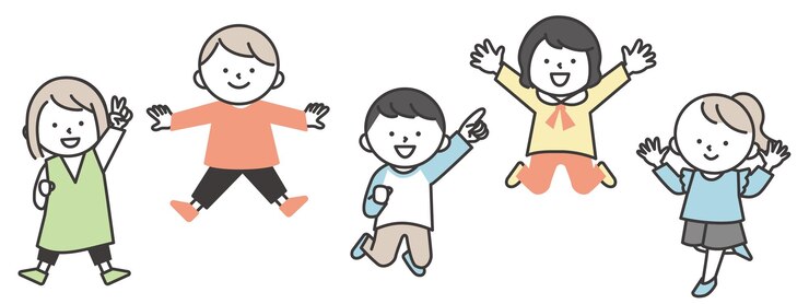 Vector 可愛い子供たちが笑顔で陽気にジャンプしています