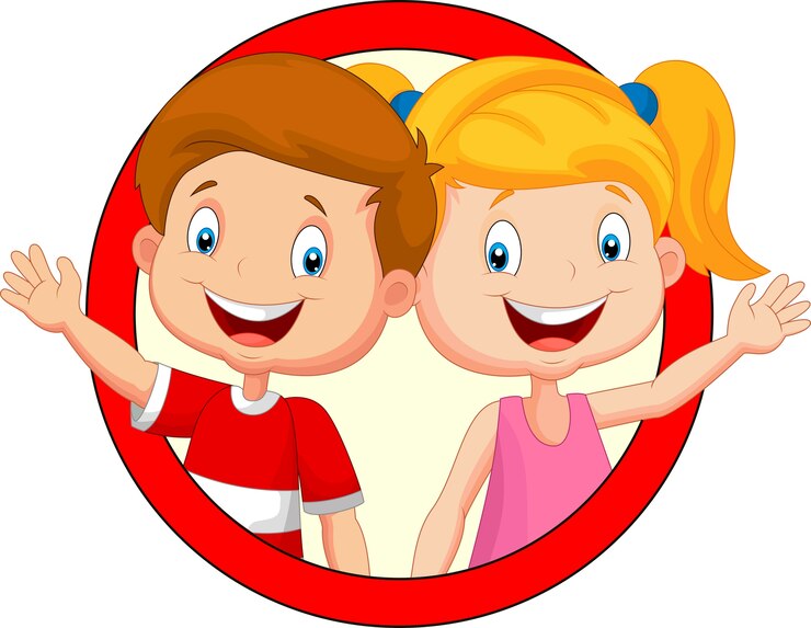 Vector cute children waving hand