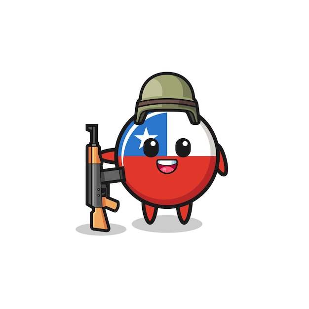 Cute chile flag mascot as a soldier cute design