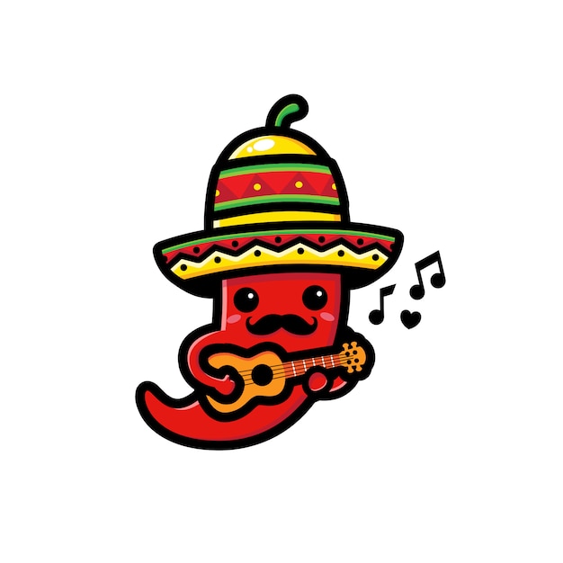 Cute chilli playing ukulele character