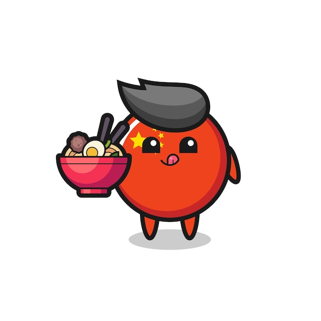 Simpatico personaggio del distintivo della bandiera della cina che mangia tagliatelle