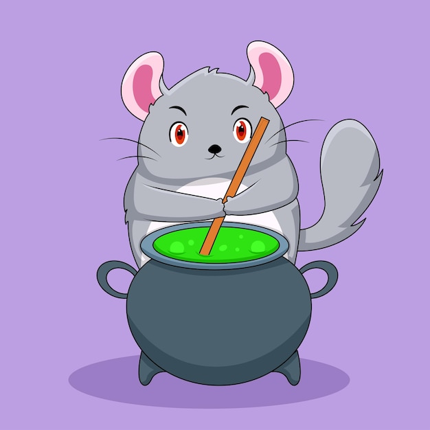 Vector cute chinchilla with herb illustration