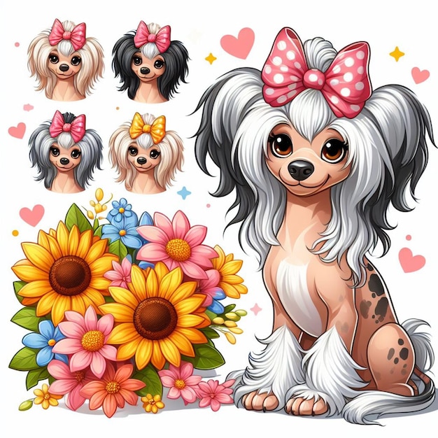 Vettore cartoon del cane a cresta cinese vector style sullo sfondo bianco