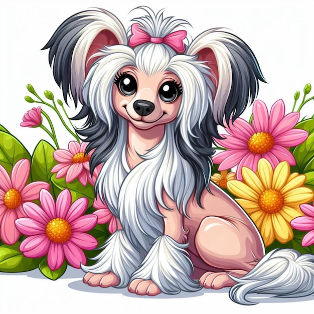 Cartoon del cane a cresta cinese vector style sullo sfondo bianco