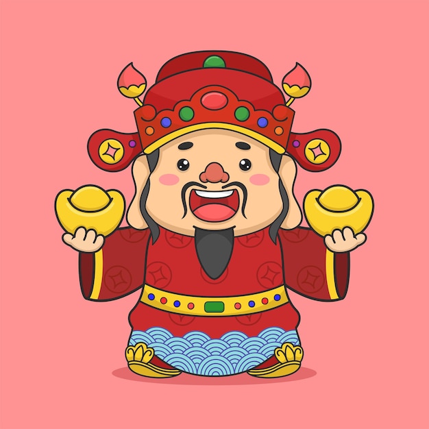 cute chinese fortune god holding two money