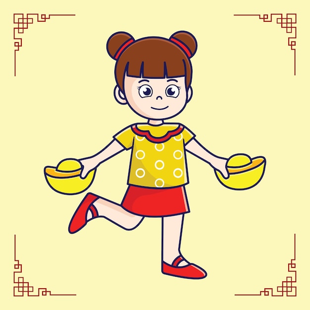 Cute chinese kids vector lunar new year