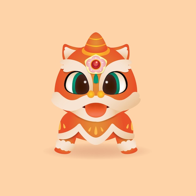 Vector cute chinese new year lion dance