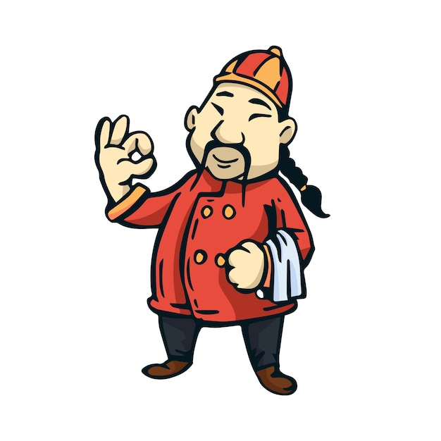 Cute chinese restaurant chef character illustration