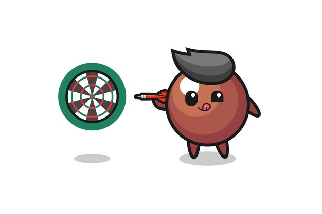 Vector cute chocolate ball is playing dart , cute design