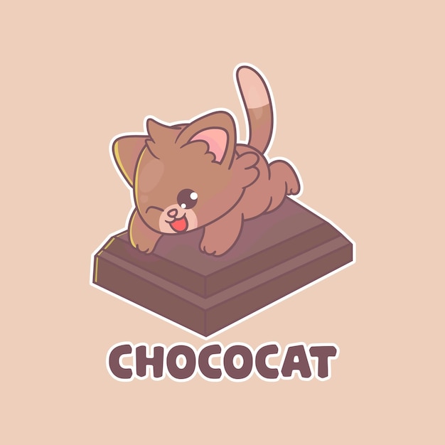 Cute chocolate cat mascot logo