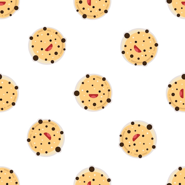 Cute chocolate chip cookie seamless pattern, food icon concept, flat cartoon style