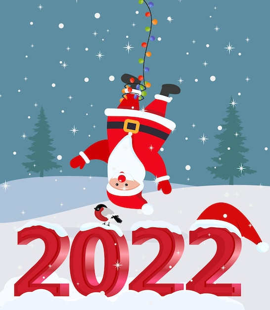 ベクトル サンタクロースとレタリング2022eps10とかわいいクリスマスと年賀状