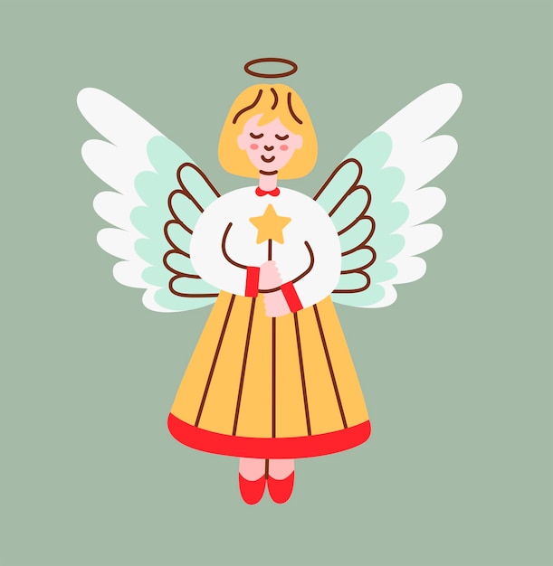 cute christmas angel holding a star wand perfect for festive designs and holiday decorations cheerful and minimal flatstyle illustration with warm and joyful colors