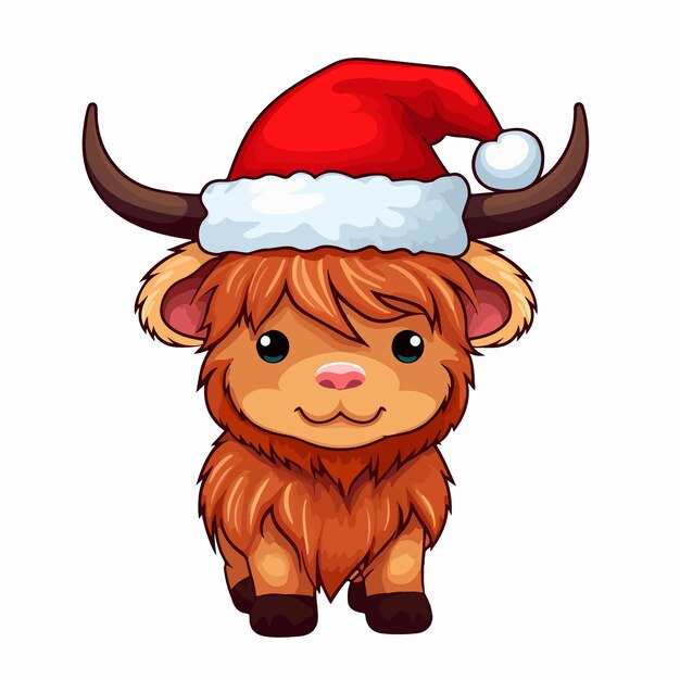 cute christmas animal in santa hat cartoon character vector illustration