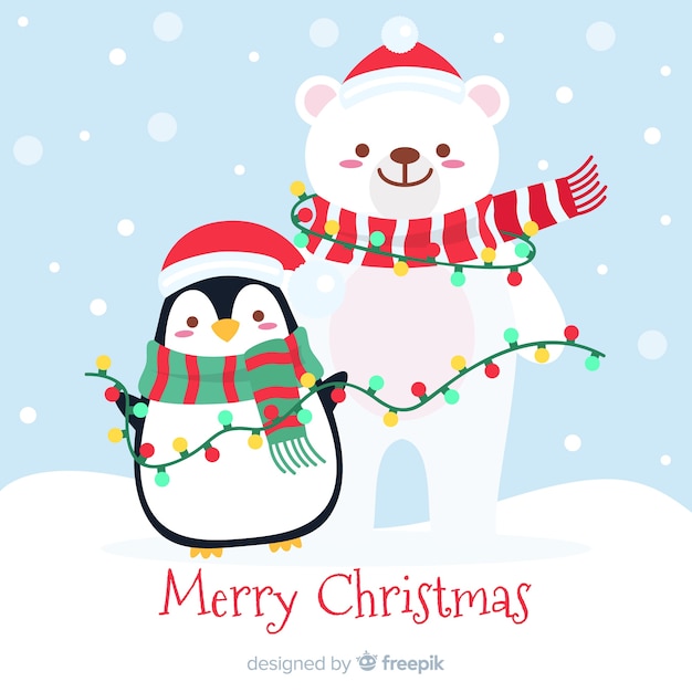 Vector cute christmas animals background