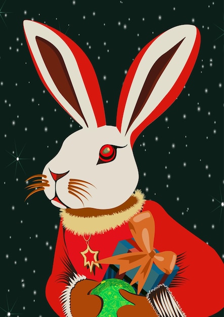 Vector cute christmas background with bunny and gifts vector illustration