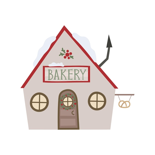 Vector cute christmas bakery with chimney vector illustration for banner card