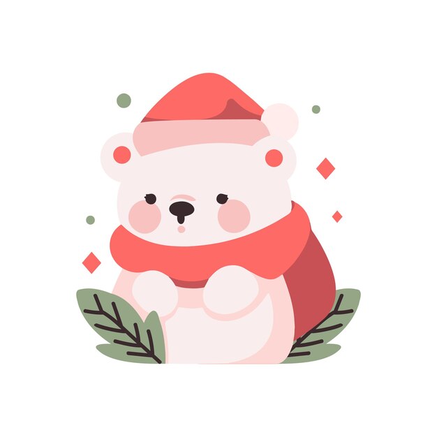 Cute christmas bear in flat style isolated on background