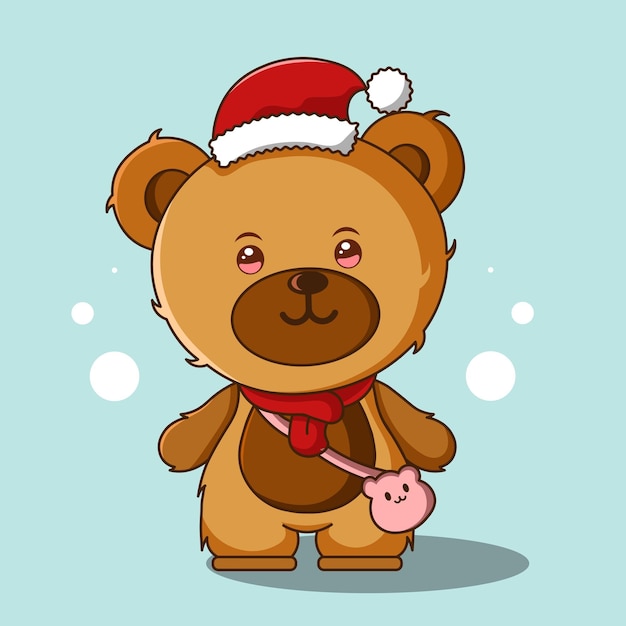 Cute Christmas Bear With Cute Bag Illustration