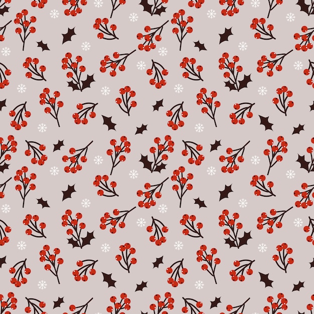 Cute Christmas berries seamless pattern