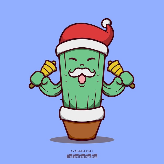 Cute Christmas Cactus Cartoon Illustration