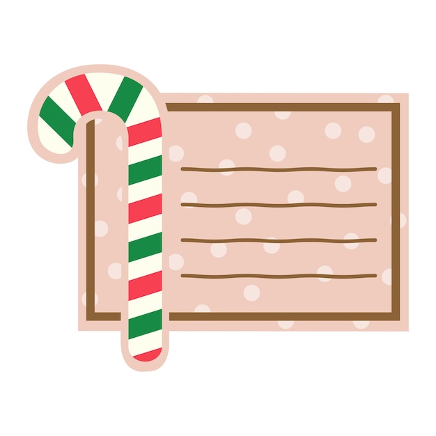 Cute Christmas candy cane with note paper memo note template for text