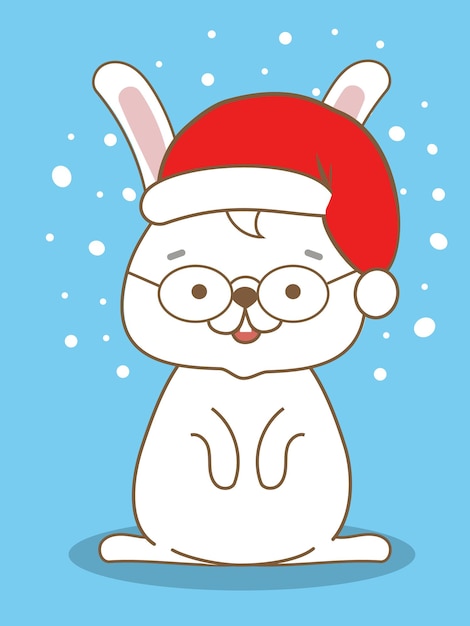 Cute christmas card with a cartoon white bunny