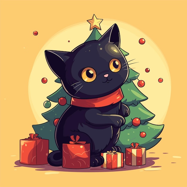 Vector cute christmas cat new year