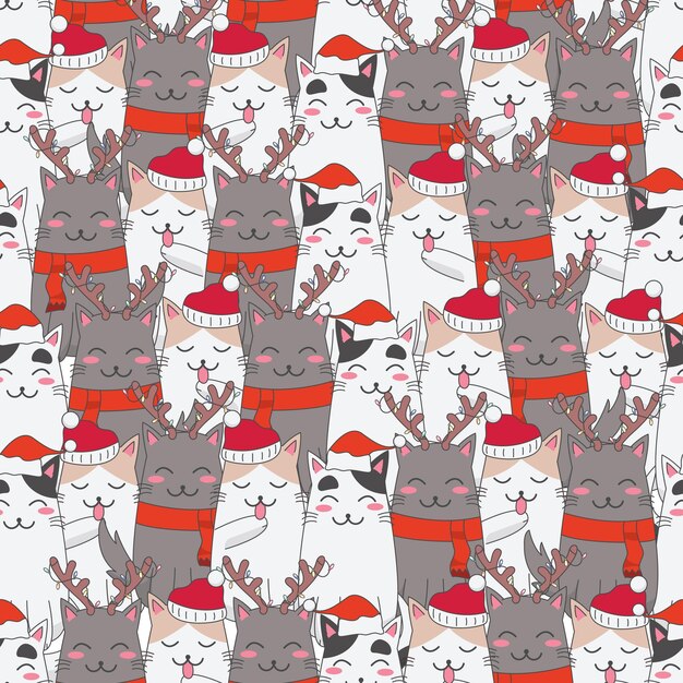 Cute Christmas Cats seamless pattern