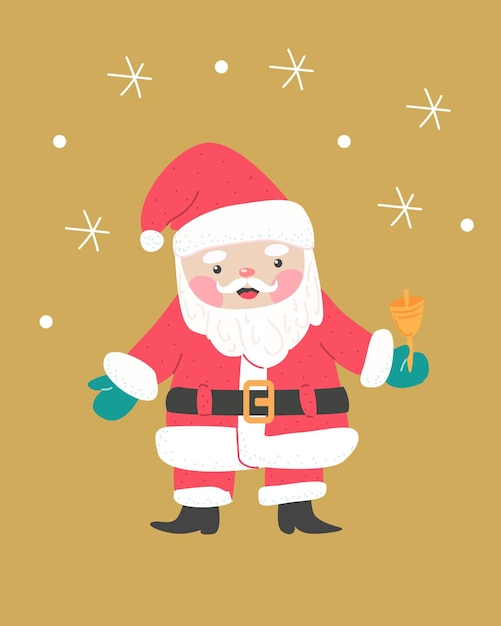 Cute christmas character claus with bell card