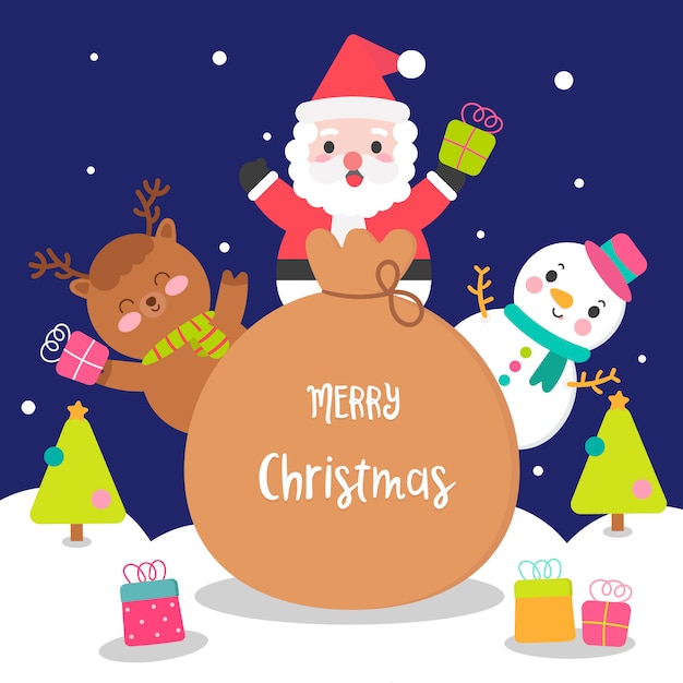 Premium Vector | Cute christmas character set with santa bag