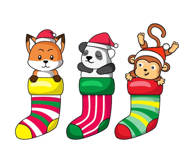 Cute Christmas character in sock suitable for greeting card Isolated on background