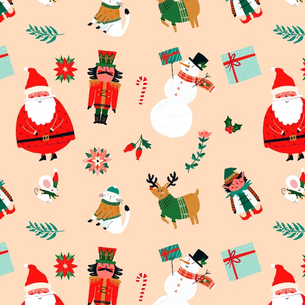 Cute Christmas Characters Pattern Happy holidays